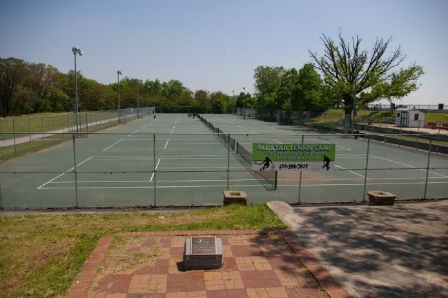 The Druid Hill Park tennis courts, with the marker in the foreground image, Touch for more information