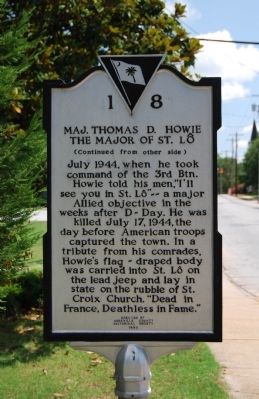 Maj. Thomas D. Howie, the Major of St. Lo Marker - Reverse image, Touch for more information