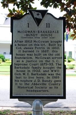 McGowan-Barksdale-Bundy House Marker - Reverse image, Touch for more information