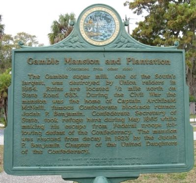 Gamble Mansion and Plantation Marker image, Touch for more information