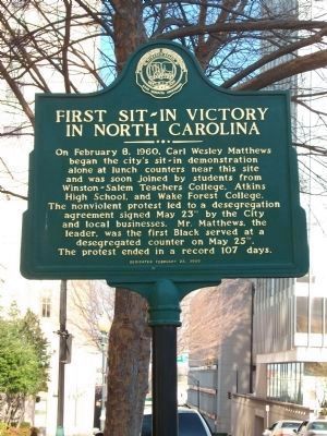 First Sit-In Victory In North Carolina Marker image, Touch for more information