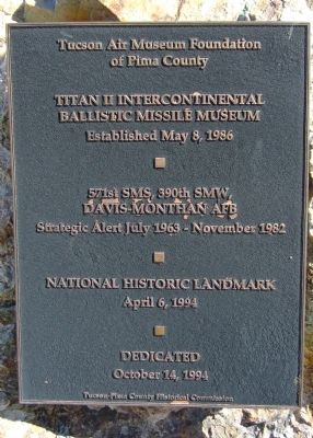 Titan II Intercontinental Ballistic Missile Museum Marker image. Click for full size.