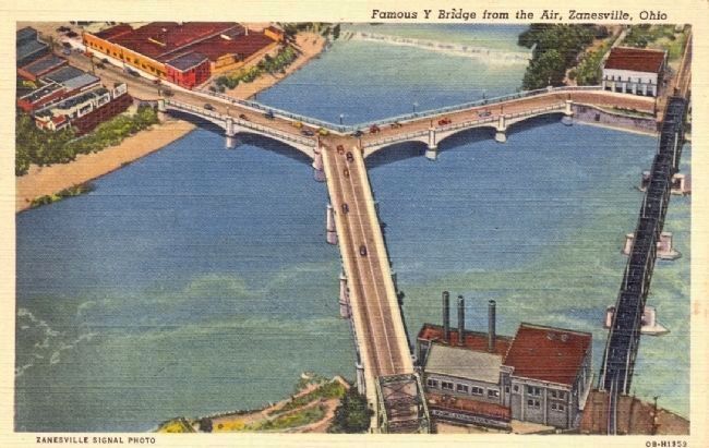 Famous Y Bridge from the Air, Zanesville, Ohio image. Click for full size.