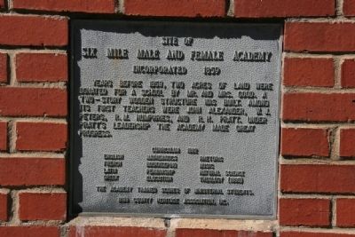 Site of Six Mile Male And Female Academy Marker image. Click for full size.