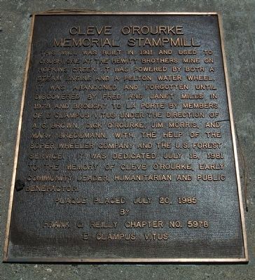 Cleve ORourke Memorial Stampmill Marker image. Click for full size.