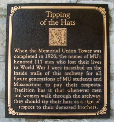 Memorial Union Tower Tipping of the Hats Marker image, Touch for more information