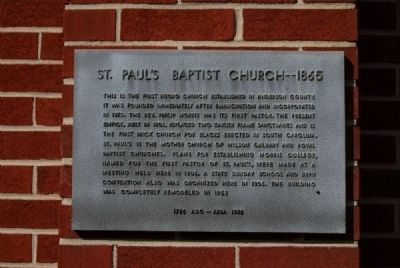 St. Paul's Baptist Church -- 1865 Marker image. Click for full size.