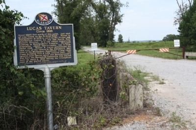 Lucas Tavern Marker, at driveway to the site image, Touch for more information
