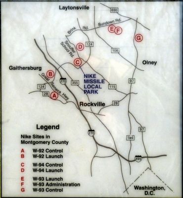 Map of Montgomery County Nike Sites, from the marker image. Click for full size.