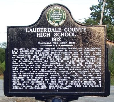 Lauderdale County High School 1912 Marker (side 2) image, Touch for more information