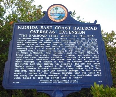 Florida East Coast Railroad Overseas Extension Marker image. Click for full size.