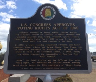U.S. Congress Approves Voting Rights Act of 1965 Marker (Side 2) image, Touch for more information