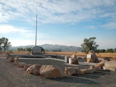 Heart Mountain Relocation Center Honor Roll and Flag Pole and Markers in Memorial Park image. Click for full size.