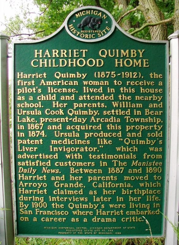 Harriet Quimby Childhood Home Marker (Side B) image, Touch for more information