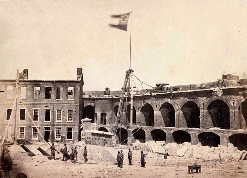 Inside Fort Sumter in 1861, Flying the Confederate Flag image. Click for full size.