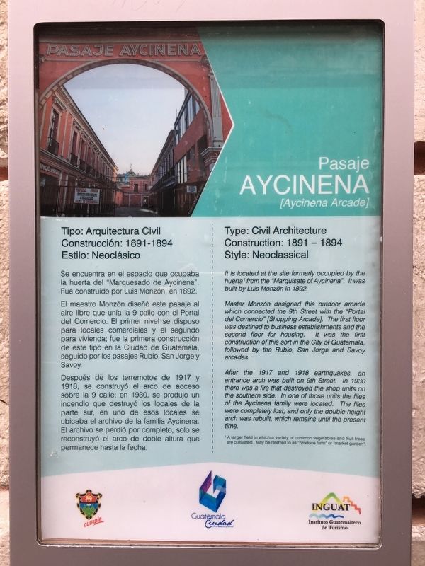 The Aycinena Arcade Marker image. Click for full size.