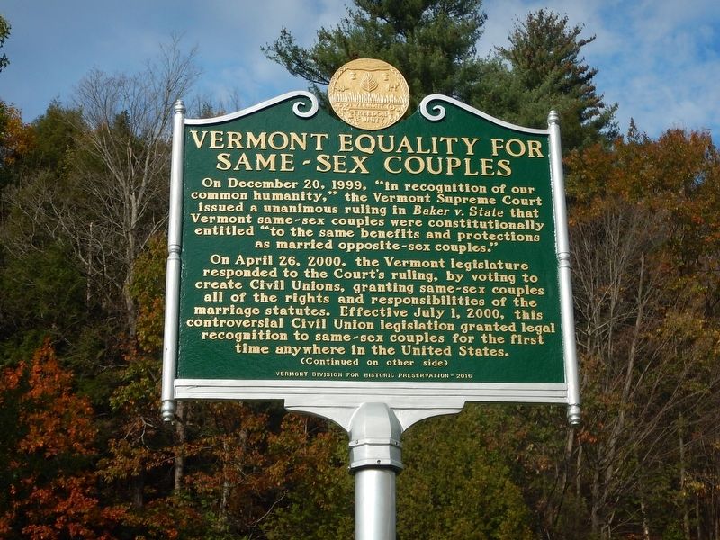 Vermont Equality For Same Sex Couples Historical Marker