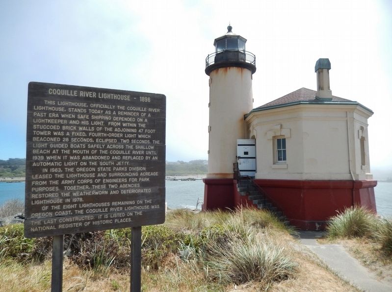 Coquille River Lighthouse - 1896 Marker (<i>wide view</i>) image, Touch for more information