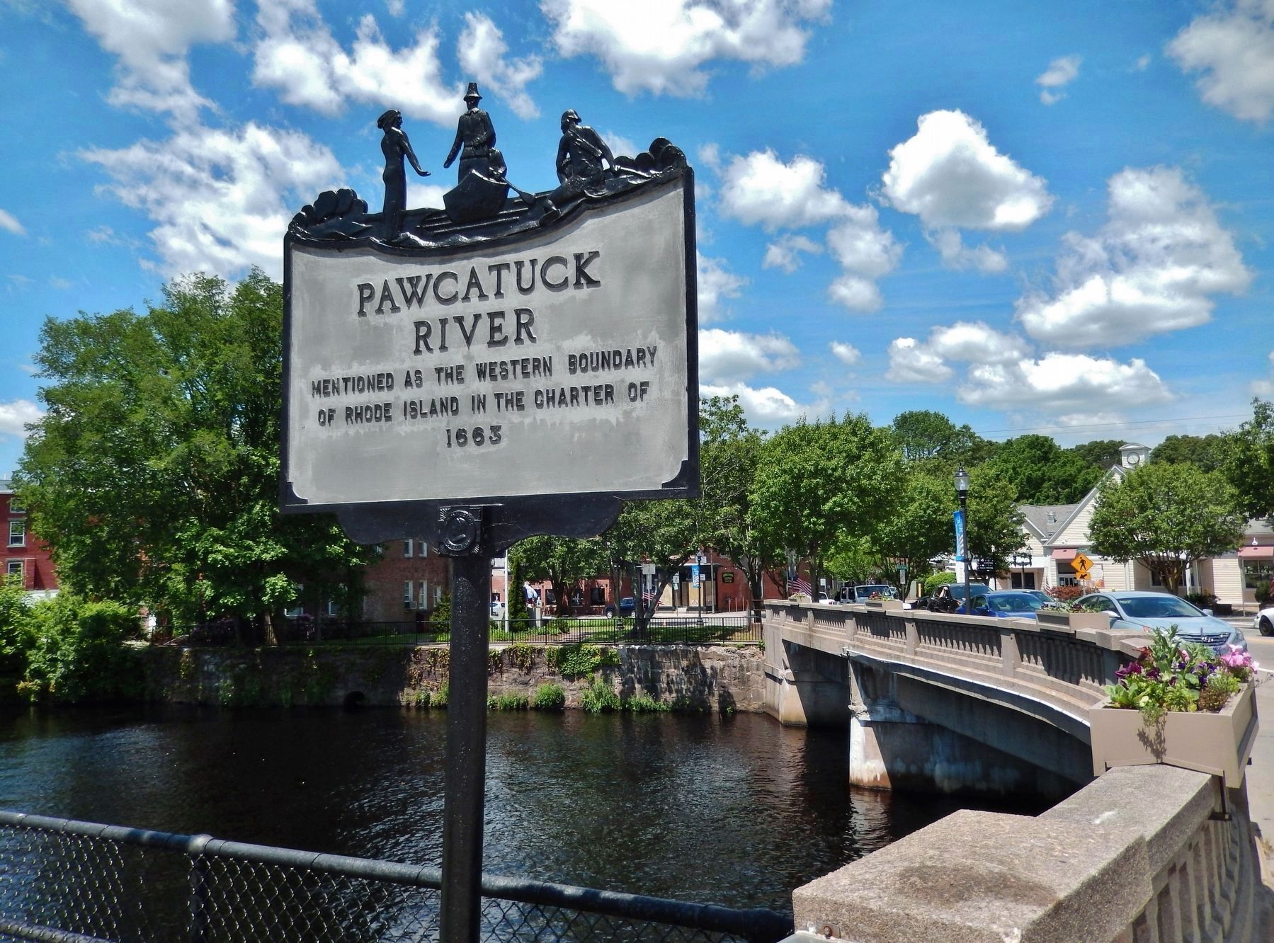 Pawcatuck River Marker (<i>wide view; looking west across Pawcatuck River Bridge to Connecticut</i>) image, Touch for more information