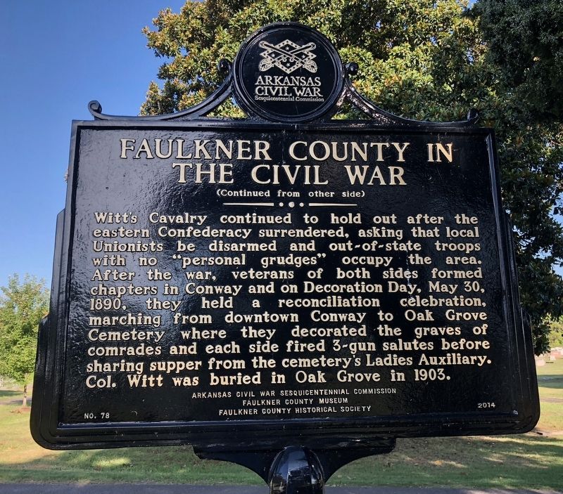Faulkner County in the Civil War Marker (rear) image, Touch for more information