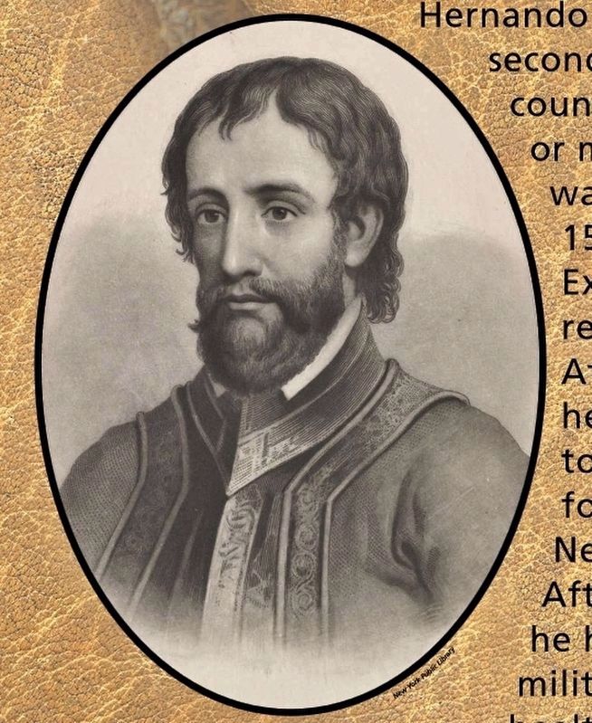 Marker detail: A youthful Hernando de Soto image, Touch for more information