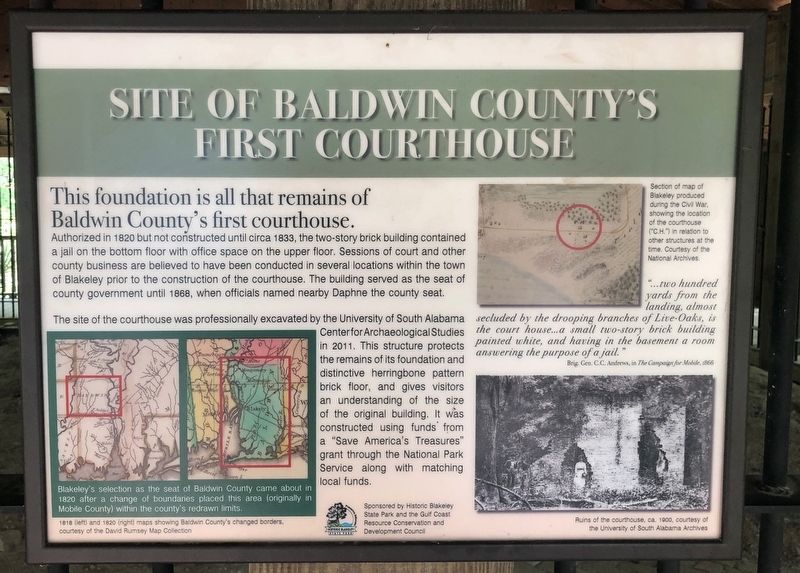 Site of Baldwin County s First Courthouse Historical Marker