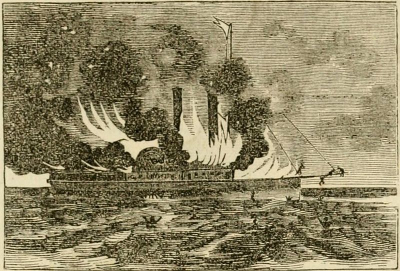 A depiction of the steamship <i>G. P. Griffith</i> burning on 17 June 1850 image. Click for full size.