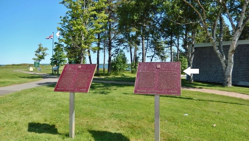 Port-La-Joye - Fort Amherst Marker<br>(<i>marker on right  Park & Visitor Center in background</i>) image, Touch for more information