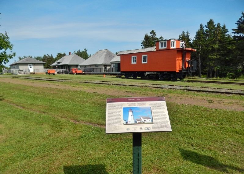 East Point Marker  <i>wide view<br>(Elmira Railway Museum in left background)</i> image, Touch for more information