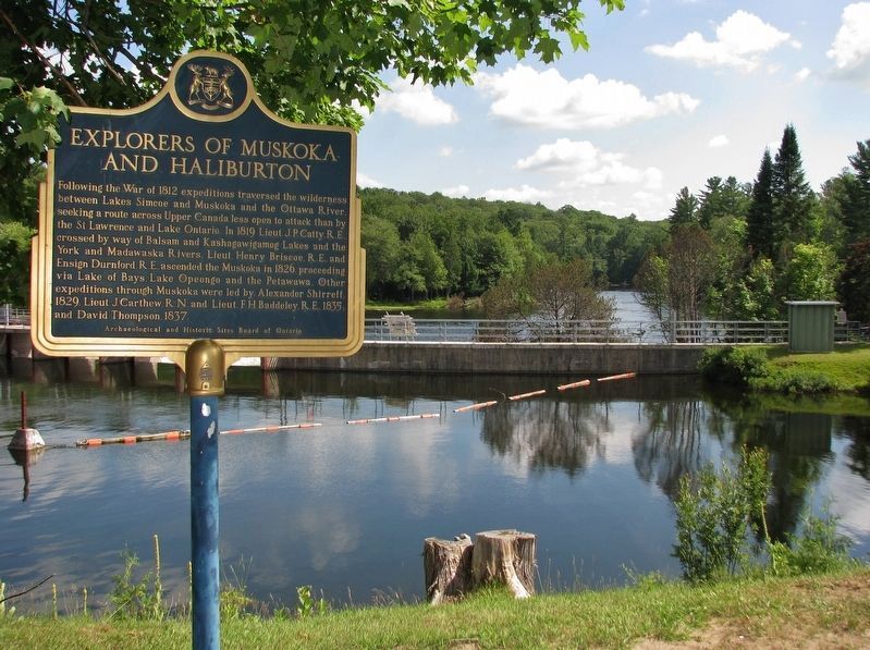 Explorers of Muskoka & Haliburton Marker  <i>wide view<br>(Baysville Narrows in background)</i> image, Touch for more information