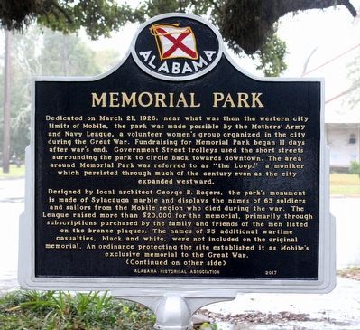 Memorial Park Marker Side 1 image. Click for full size.