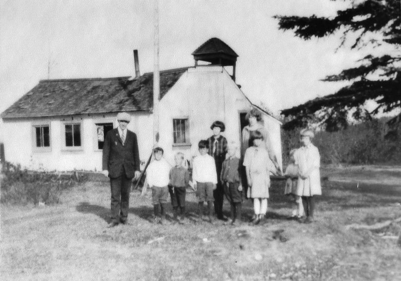 Marker detail: One-room schoolhouse at Point Iroquois, early 1900s image, Touch for more information