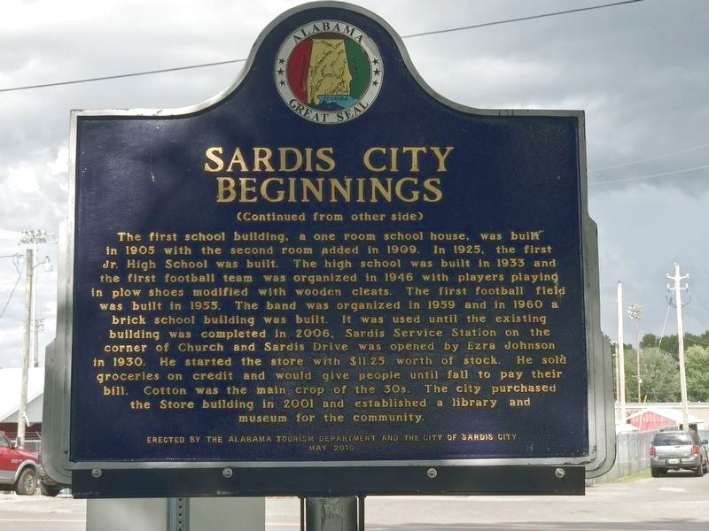 Sardis City Beginnings Marker (Back) image. Click for full size.