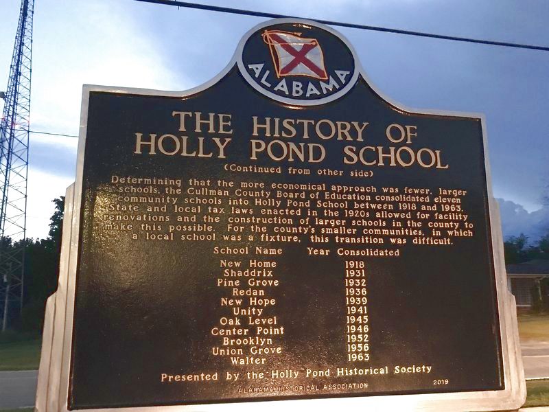 The History of Holly Pond School Marker (Back) image. Click for full size.