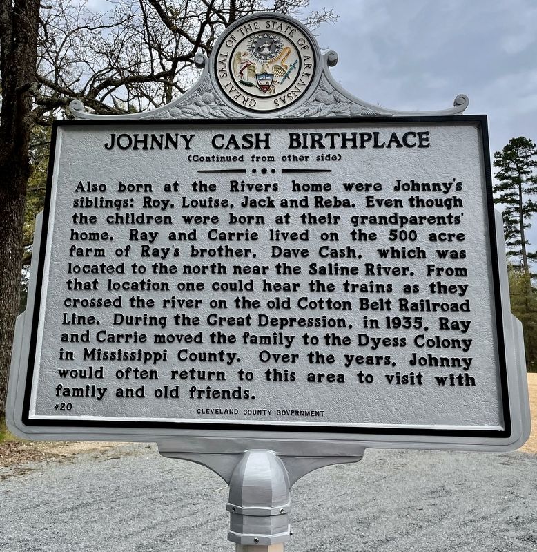 Johnny Cash Birthplace Marker (reverse) image, Touch for more information