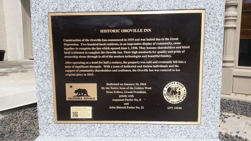 Historic Oroville Inn Marker. Click for full size. Historic Oroville Inn Marker image. Click for full size.