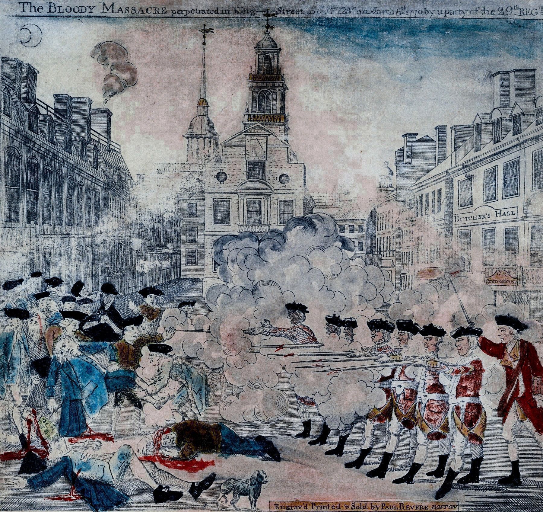 The Bloody Massacre perpetrated in King-Street Boston on March 5th 1770 by a party of the 29th Reg. image. Click for full size.