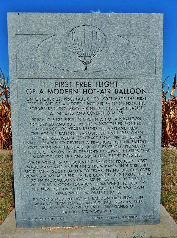 First Free Flight of a Modern Hot-Air Balloon Marker image. Click for full size.