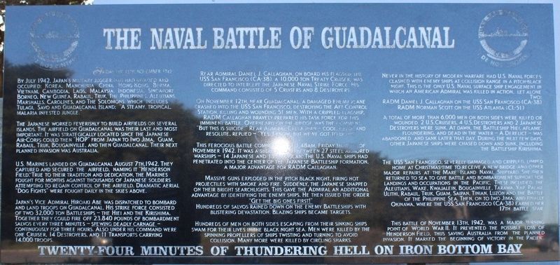 The Naval Battle of Guadalcanal Marker image, Touch for more information