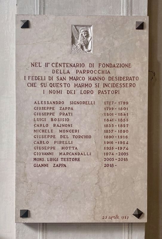 San Marco parish - historical list of pastors image. Click for full size.