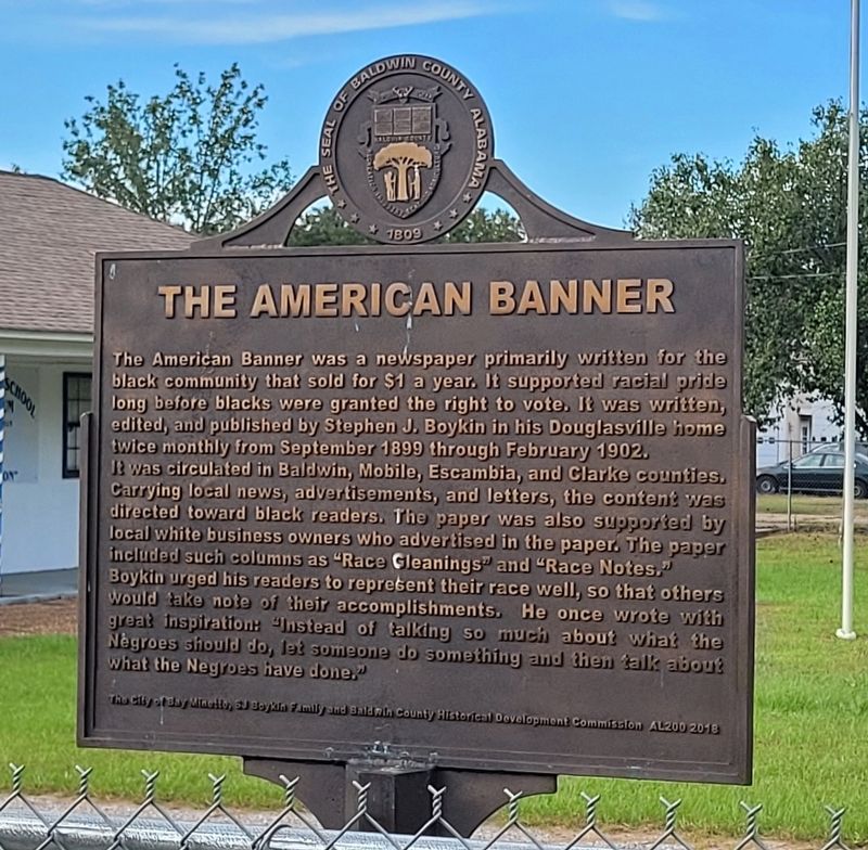 The American Banner side of the marker image, Touch for more information