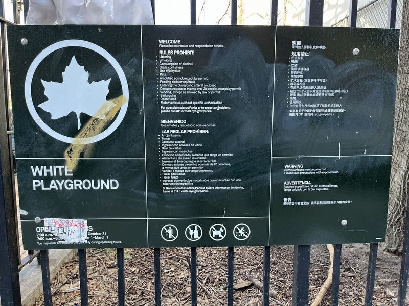 NYC Parks signage for White Playground image. Click for full size.