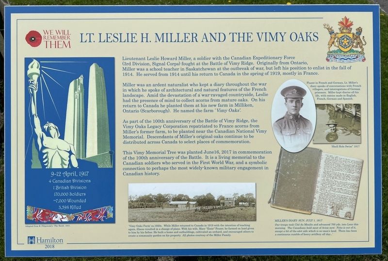 Lt. Leslie H. Miller and the Vimy Oaks Marker image. Click for full size.