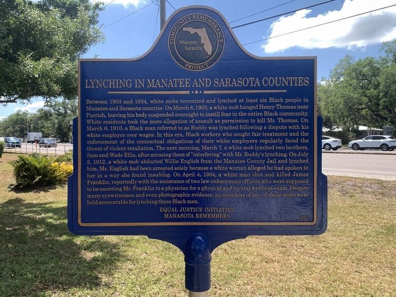 Lynching in Manatee and Sarasota Counties Marker image. Click for full size.