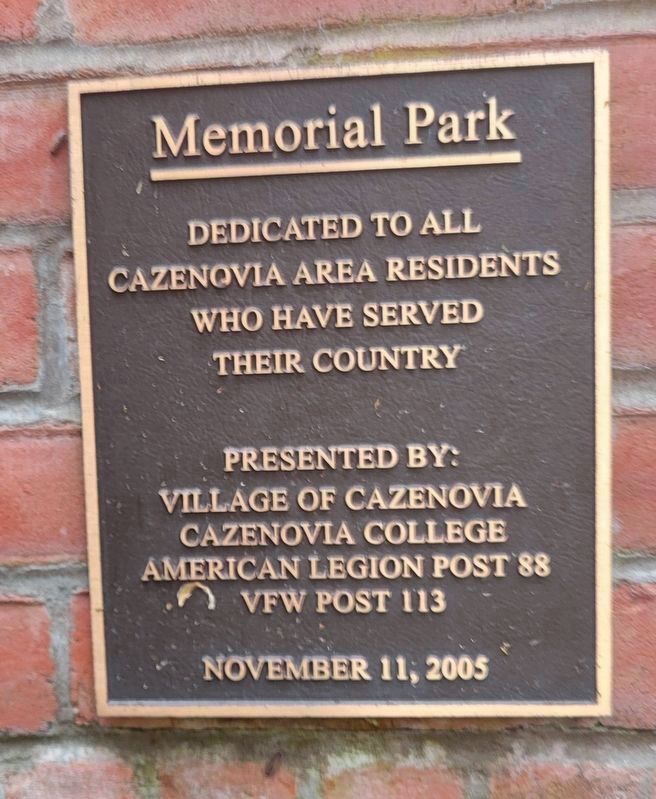 Memorial Park dedication plaque image. Click for full size.