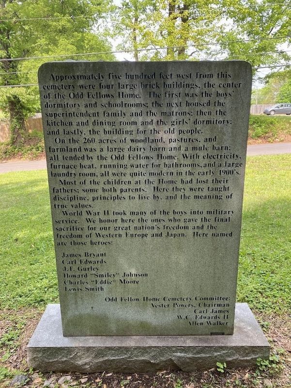 IOOF Tennessee Odd Fellows Home Cemetery Marker - Reverse Side image. Click for full size.