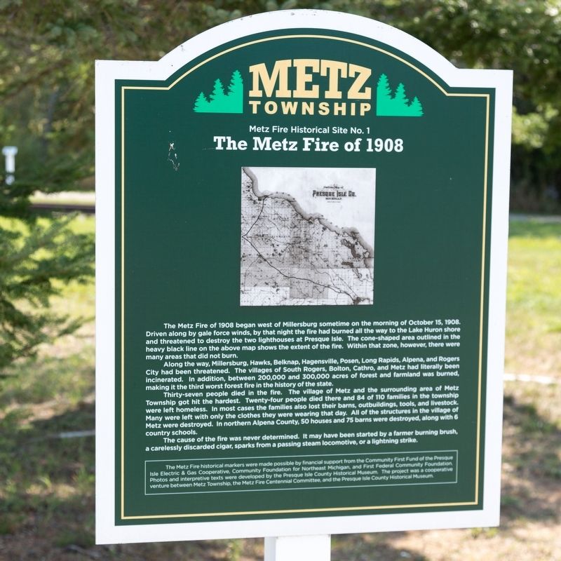 The Metz Fire of 1908 Marker image. Click for full size.