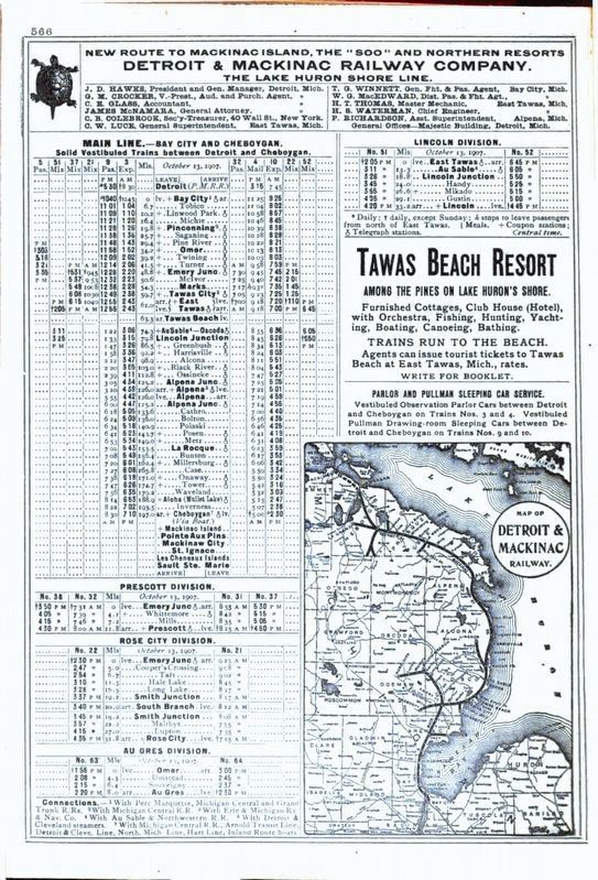 Detroit & Mackinac Railway Company Timetable, January 1908 image. Click for full size.