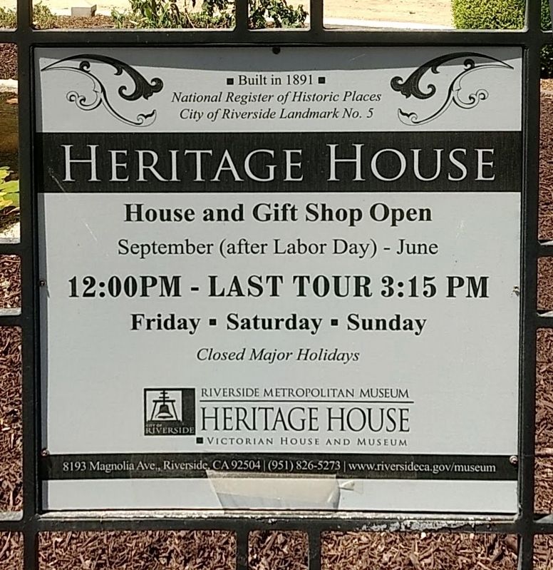 Heritage House Hours image. Click for full size.