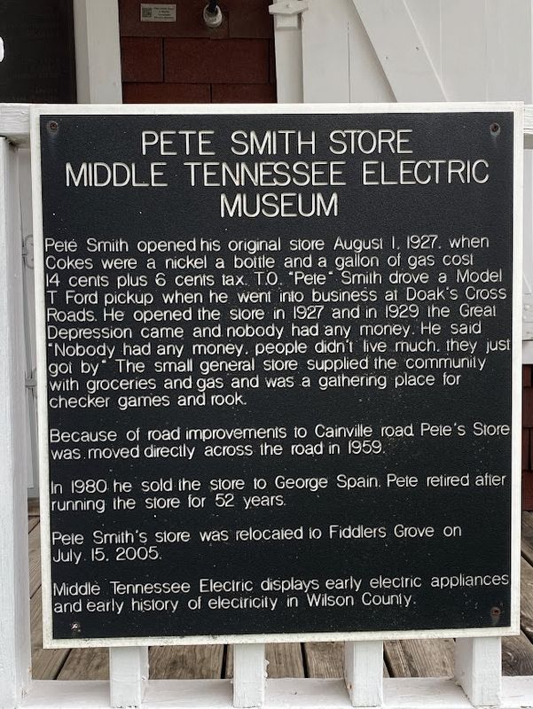 Pete Smith Store Middle Tennessee Electric Museum Marker image. Click for full size.